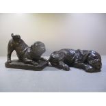 Doris Lindner - a bronzed finished model of a pug and a bull dog puppy Location: