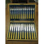 A canteen of fish cutlery having silver collars Location:
