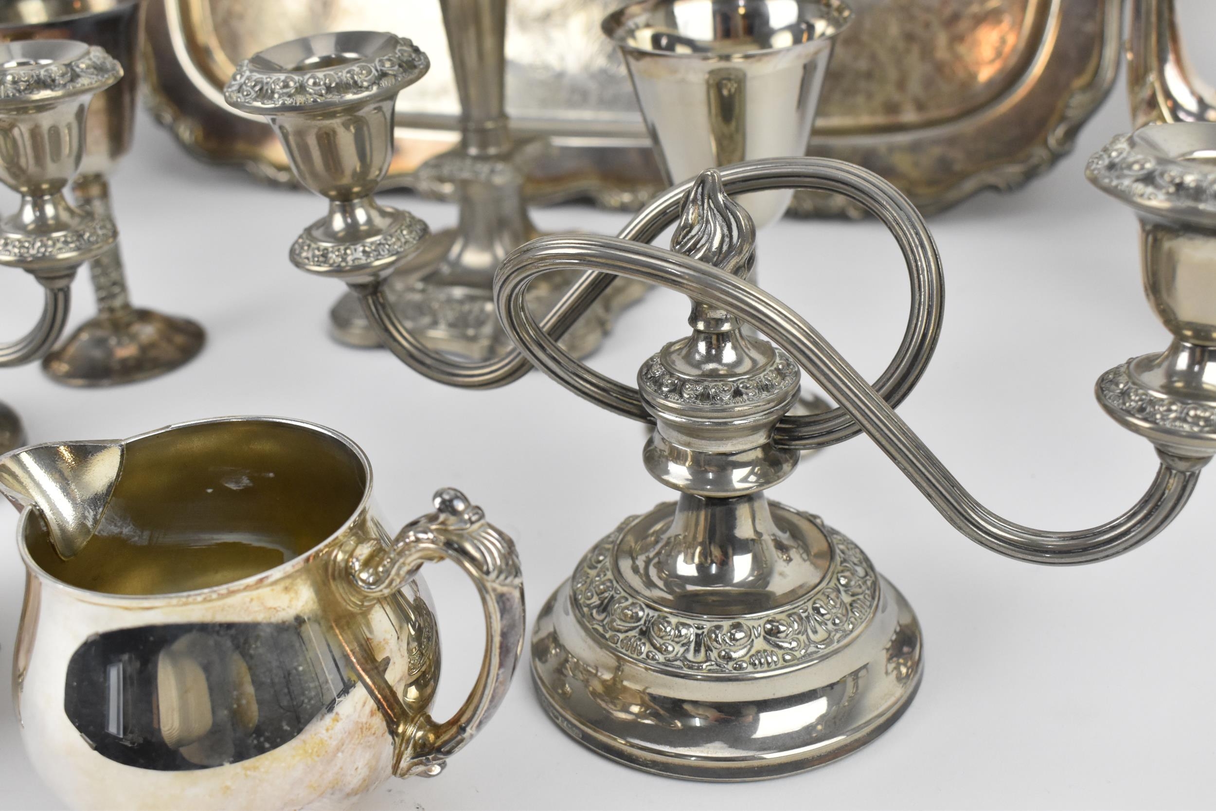 A collection of silver plated wares to include a large Oneida twin handled tray with scrolled border - Image 2 of 7