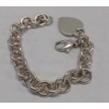 Tiffany-A vintage silver open chain bracelet with heart pendant, 34.6g