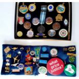 A quantity of vintage pin badges and school/club badges to include enamelled examples and Royal Life