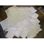 Eight Victorian and Edwardian white cotton table cloths in square form with machine made