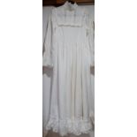 Vintage Laura Ashley ivory cotton full length and long sleeved dress with high collar, full skirt