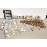 A mixed lot of coins and bank notes, mostly British and other European and Colonial coins and