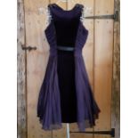 Versus Versace-A deep purple and part velvet sleeveless and knee length dress with purple satin