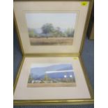 Barbara Beasley-Southgate - two rural landscapes with farm buildings and horses, pastels, signed