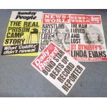 Newspaper stand posters (folded) News of the World, Sunday Mirror, Daily Record, for Dallas,