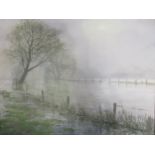 Brian Bennett ROI (b.1927) - The Thame in Flood, oil on canvas, signed lower left and verso, The