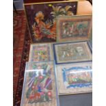 Ruben Lopez and Francis Lorenzo - a group of signed screen prints, framed together with a tapestry