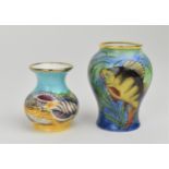 Two Moorcroft Enamels Ltd miniature vases designed by P. Gibson, both with underwater designs, to