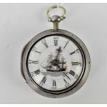 A George II key winding silver pair case pocket watch having a fusee verge escapement movement,