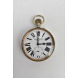 An early 20th century nickel cased Goliath pocket watch, the white enamel dial having Roman numerals