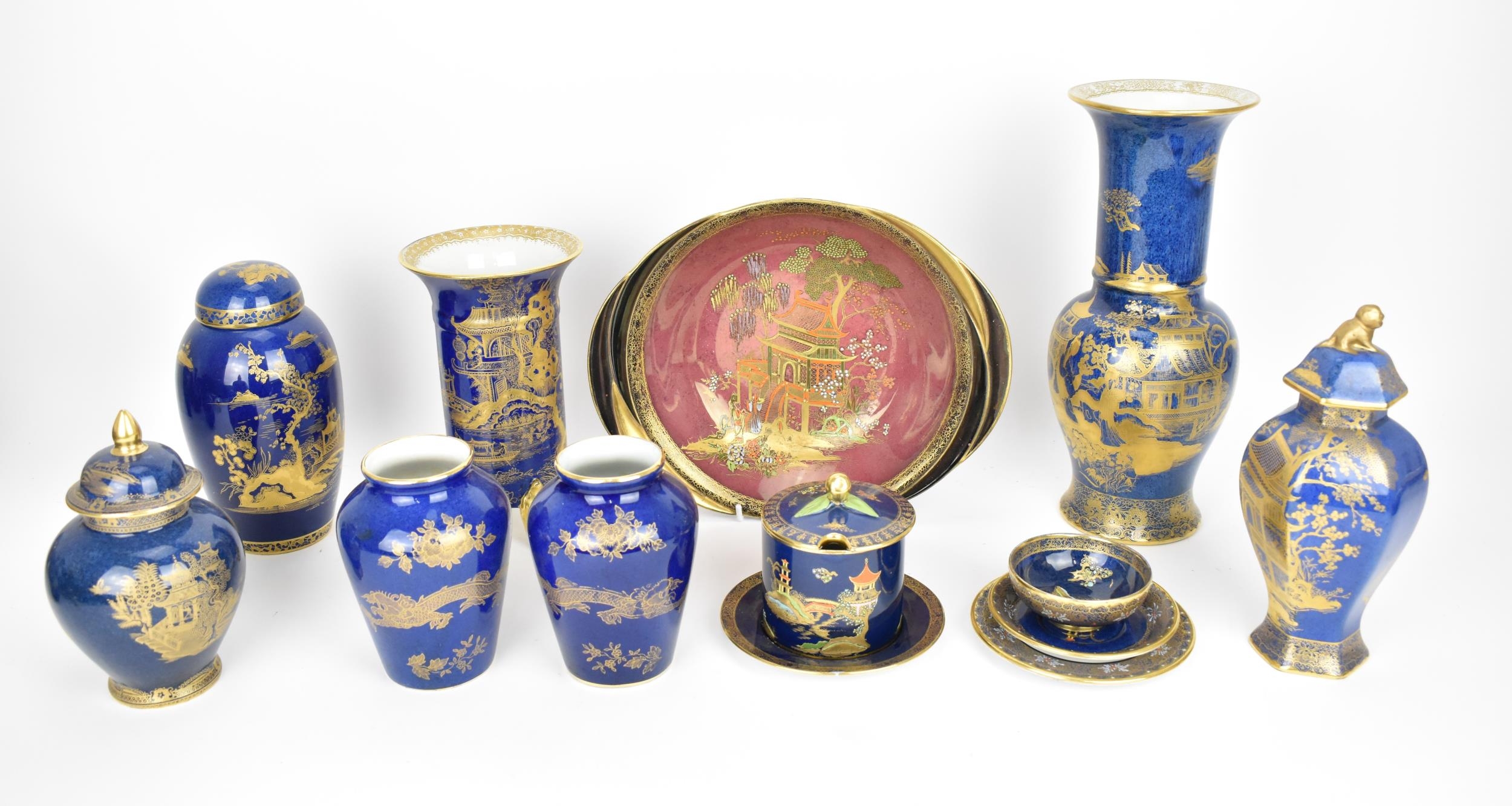 A collection of early 20th century Carlton Ware in the New Mikado pattern, comprising a tall vase, a