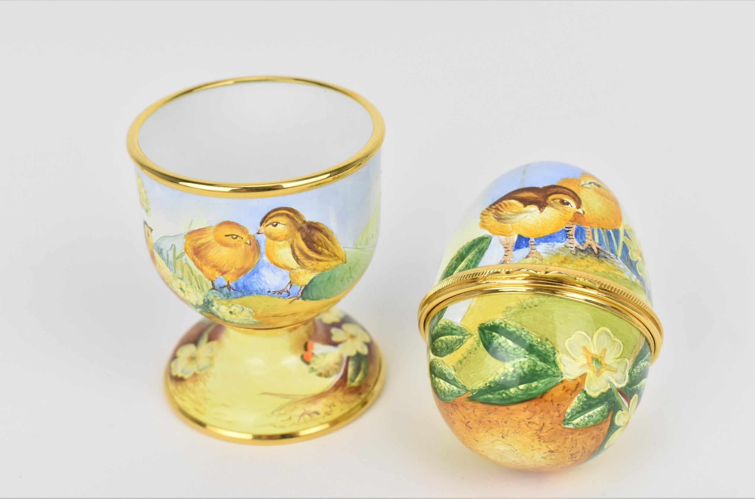 A limited edition Moorcroft Enamels Ltd 'First Steps' egg cup and hinged egg painted by Marie Graves - Image 3 of 3