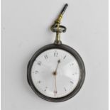 An early 18th century silver cased Verge Fusee pair cased pocket watch having Arabic numerals and