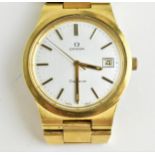A gents circa 1978 gold plated manual wind Omega Geneva wristwatch having a silvered dial with baton