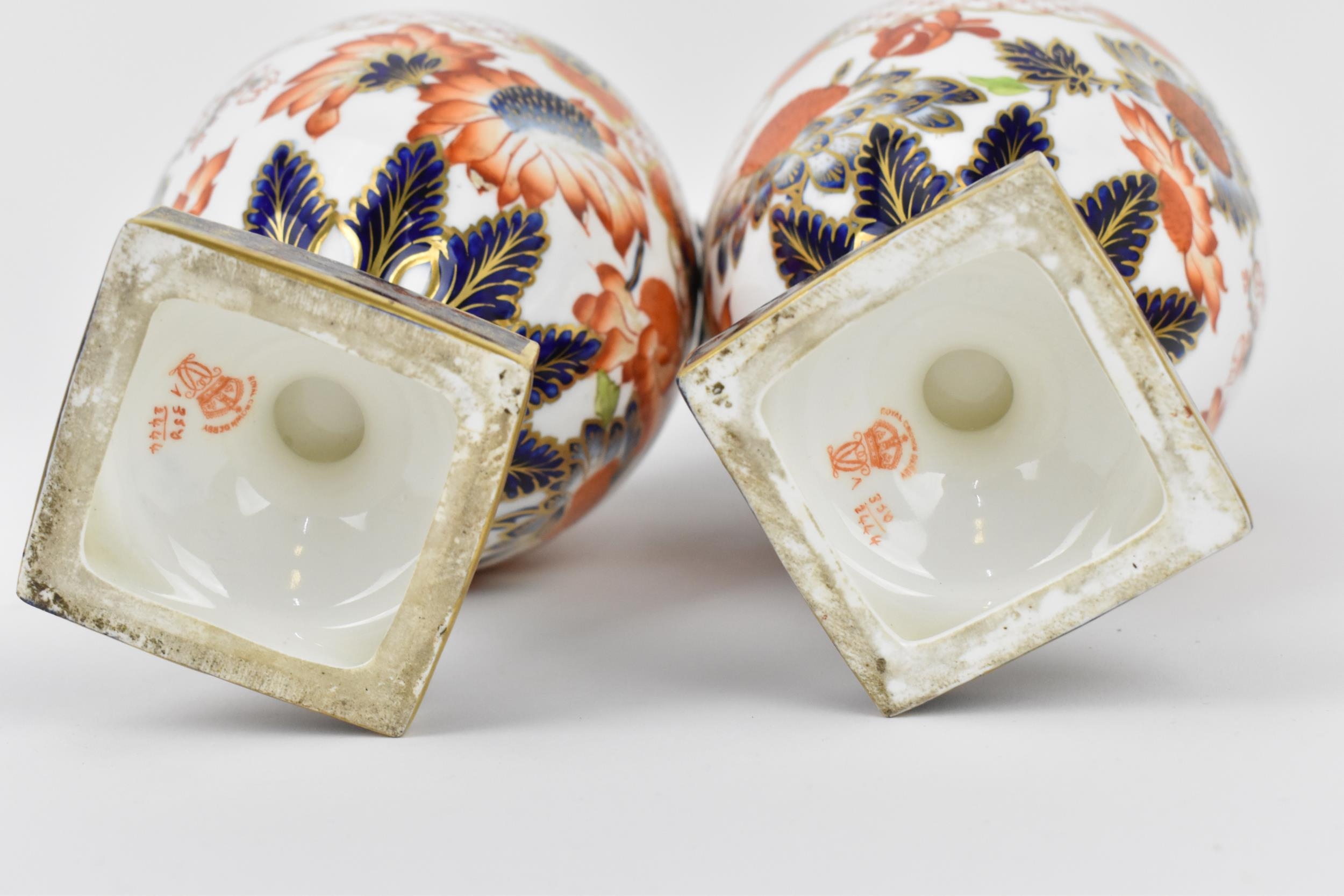 A pair of Royal Crown Derby ewers in the imari pattern, shape no. 350, with ovoid bodies, frill rim, - Image 5 of 5