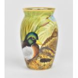 A Moorcroft Enamels Ltd miniature vase with painted mallards pattern designed by Stephen Smith,