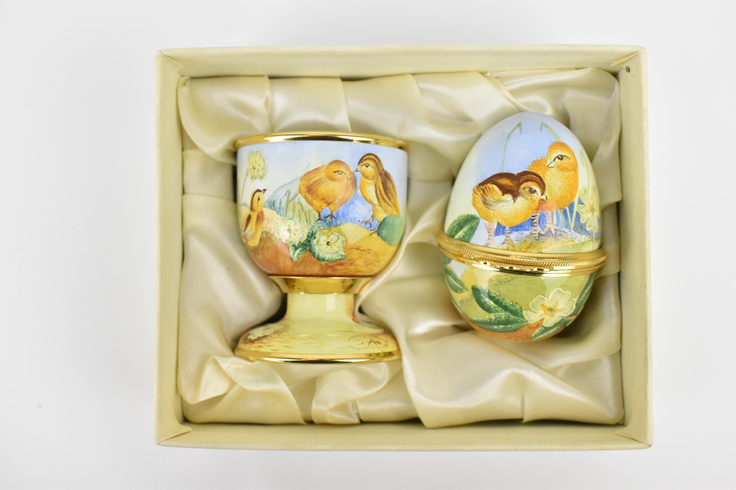 A limited edition Moorcroft Enamels Ltd 'First Steps' egg cup and hinged egg painted by Marie Graves - Image 2 of 3