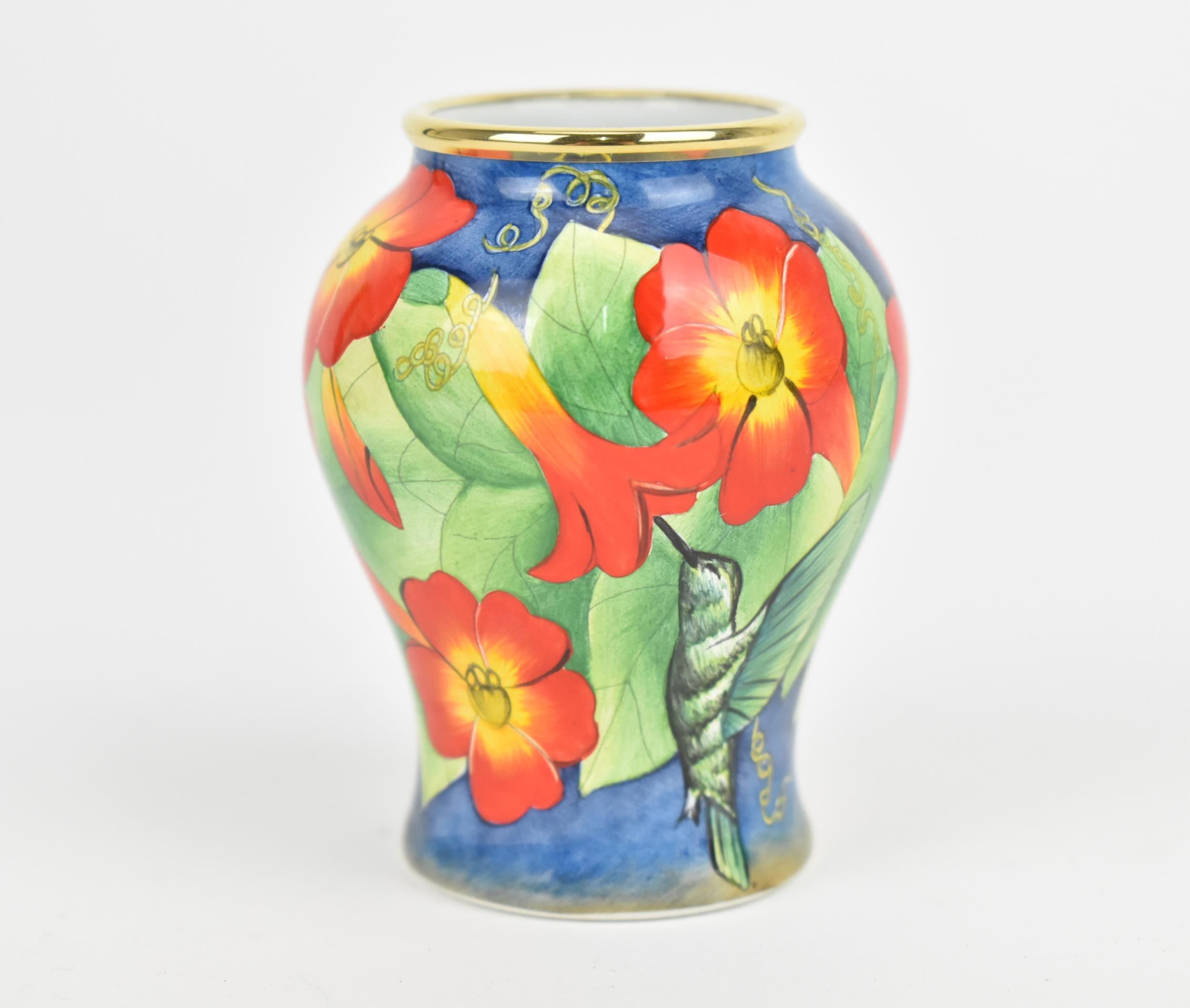 A Moorcroft Enamels Ltd miniature baluster vase, painted by Faye Williams with hummingbirds drinking - Image 2 of 4