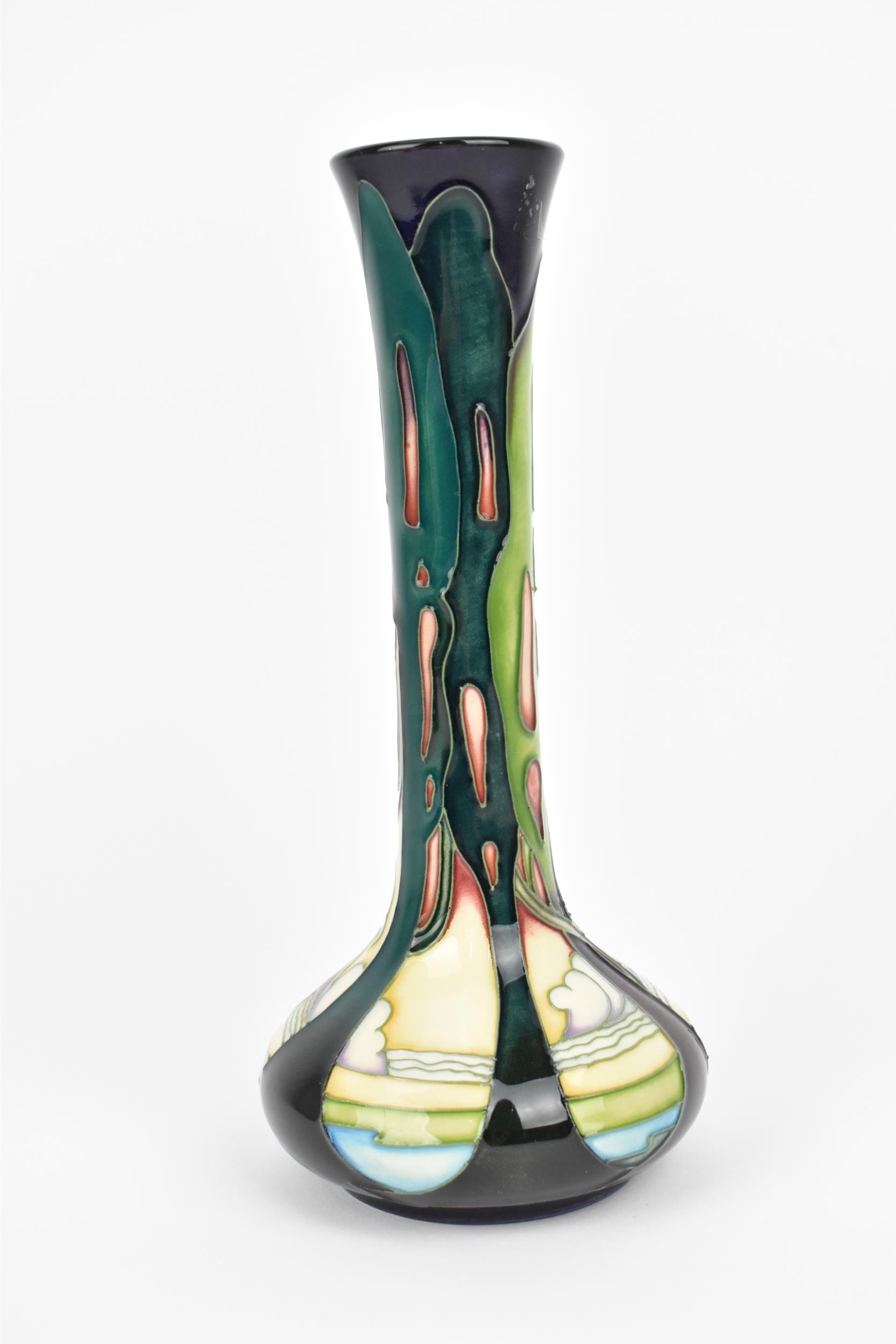 A Moorcroft pottery 'New Dawn' pattern vase by Emma Bossons, shape 99/8, with long neck and - Image 2 of 3