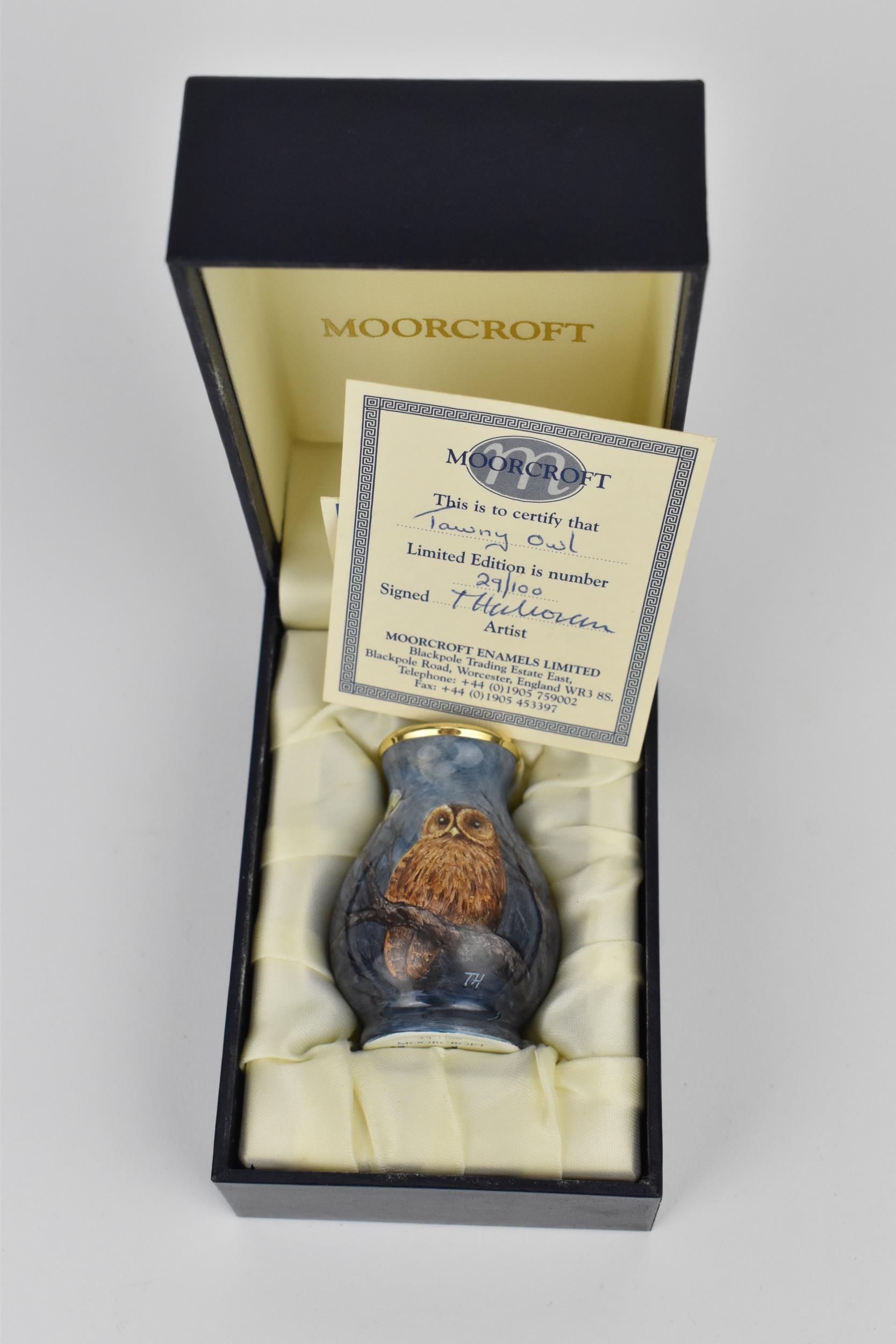A limited edition Moorcroft enamels Ltd miniature baluster vase by Terry Halloran, in the 'Tawny - Image 2 of 3