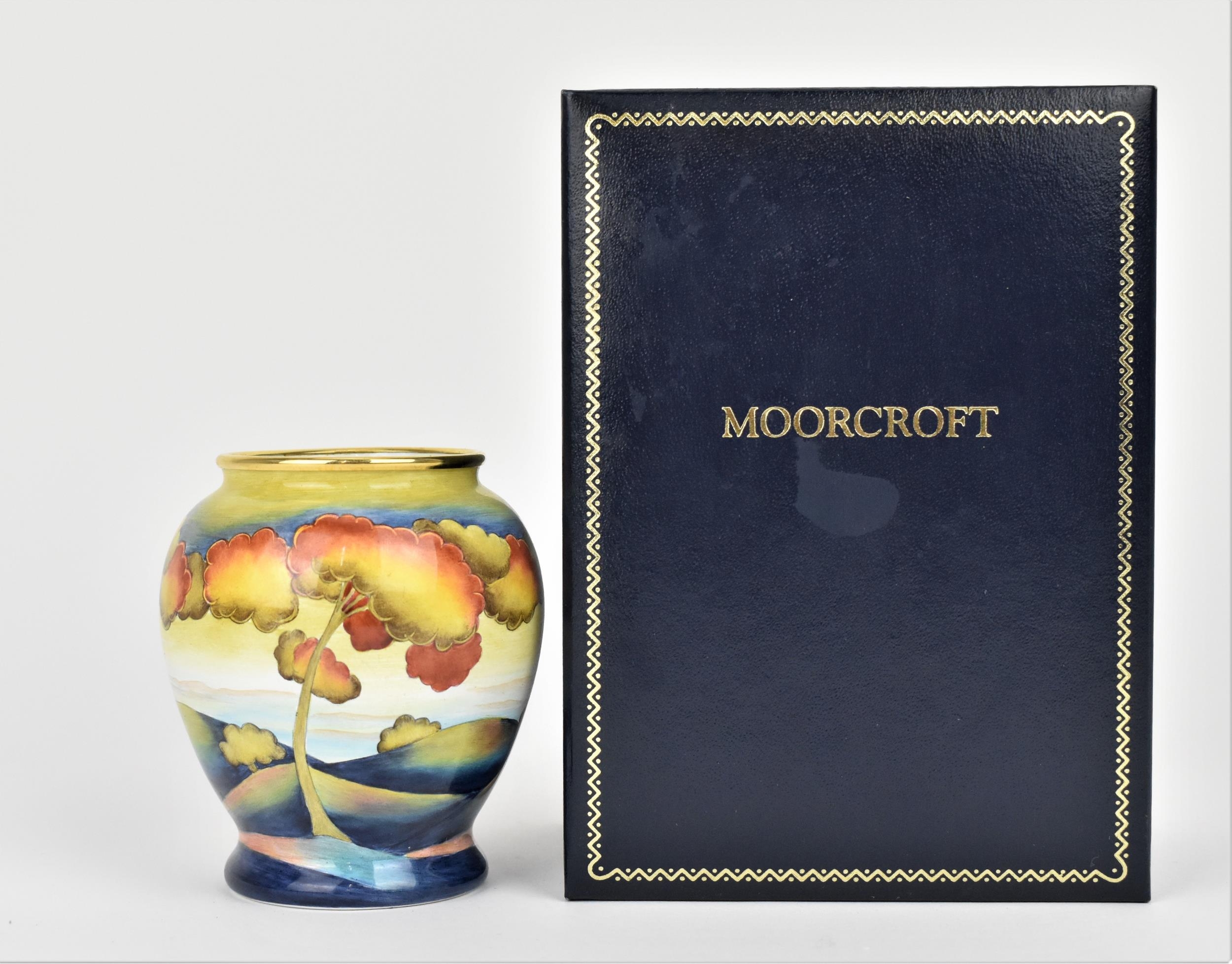 A limited edition Moorcroft Enamels Ltd miniature baluster vase in the 'Hazledene Sunset' by Carol - Image 4 of 5