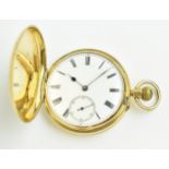 A late Victorian 18ct gold full-Hunter pocket watch having Roman numerals, blued hands and