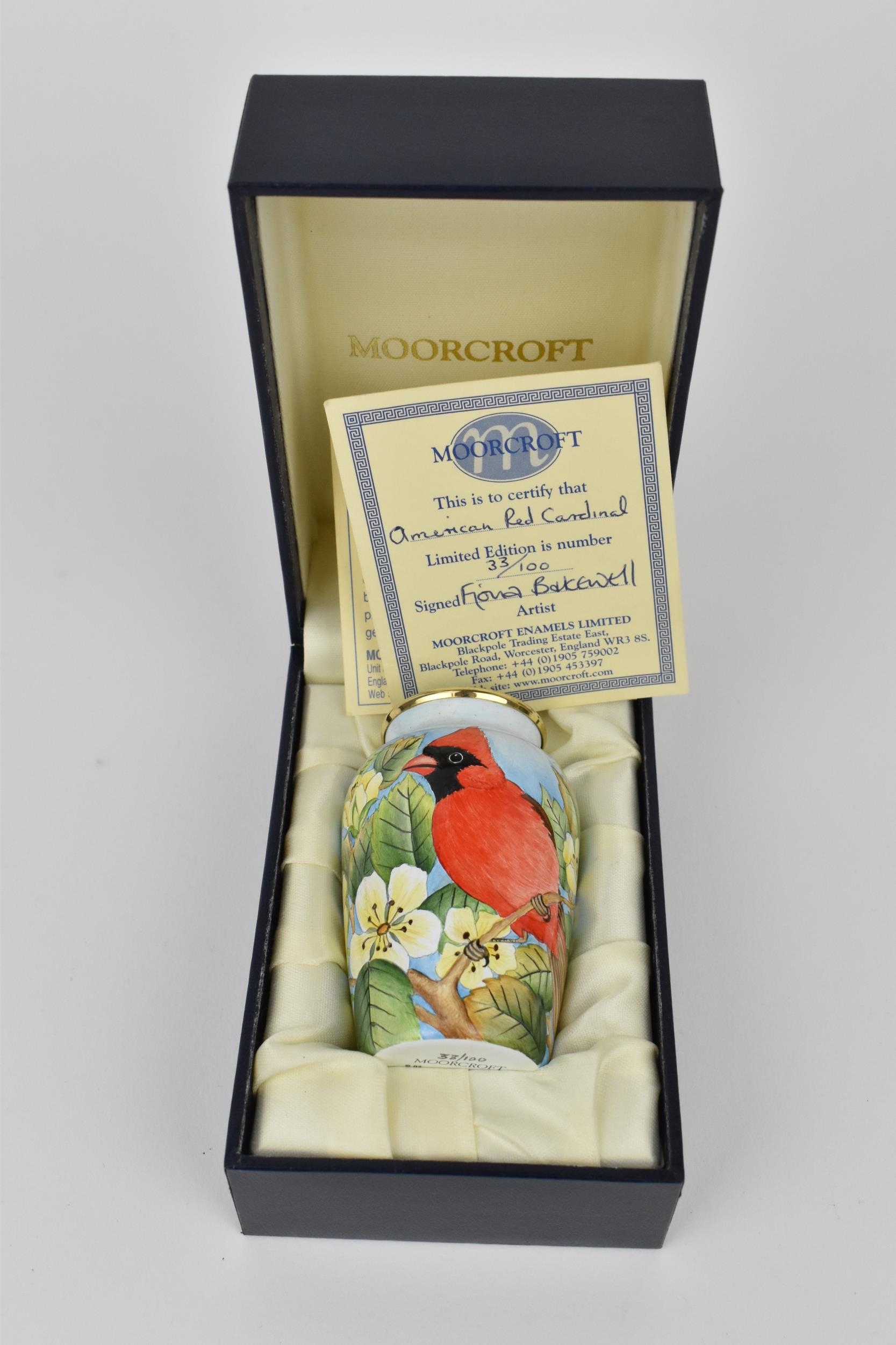 A limited edition Moorcroft Enamels Ltd miniature vase of baluster form, with 'American Red - Image 3 of 3