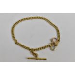 An 18ct gold pocket watch chain with T-bar and dog clip clasp, 22cm, 17.4g