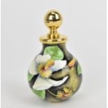 A Moorcroft Enamels Ltd perfume bottle with gilt stopper, designed by Philip Gibson and painted by