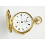 An early 20th century 9ct gold cased full-Hunter chronograph pocket watch, stopwatch