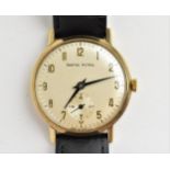 A vintage gents 9ct gold cased manual wind Smiths-Astral wristwatch having a silvered dial with