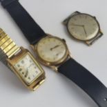 A group of three vintage 9ct gold gents wristwatches to include an Accurist having an unsigned