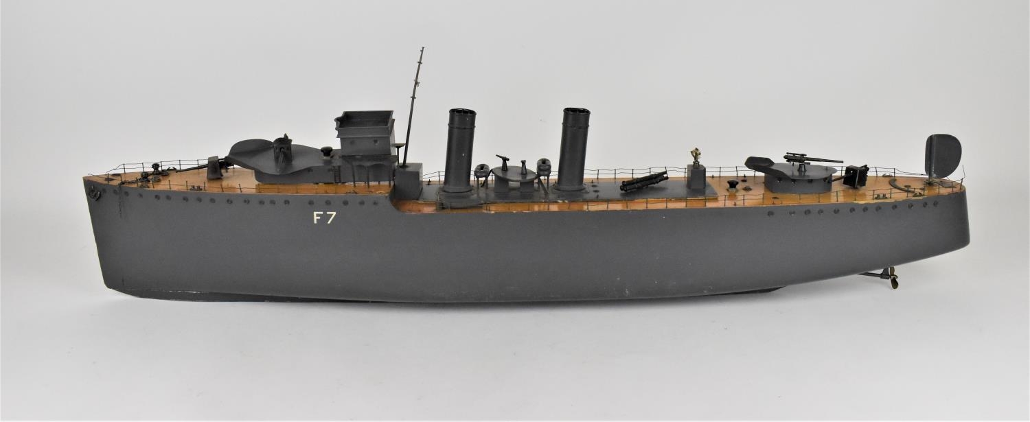 A large scale Bassett-Lowke model of a 1930s F7 class destroyer battleship, battery operated, wooden