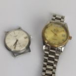 A vintage gents stainless steel Automatic Bulova Super Seville Day and Date wristwatch having a gold
