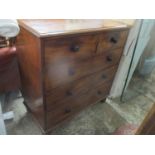 A Victorian mahogany chest of five drawers on turned feet, 117cm h x 110.5cm w Location: