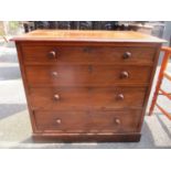 A late Victorian low mahogany chest of four graduated drawers on a plinth base, 74.5cm h x 81.5cm