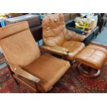 A Guy Rogers teak framed open armchair with brown dralon upholstery and a late 20th century