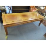 A mid/late 20th century oriental coffee table with moulded decoration of birds amongst flowers, 40.5