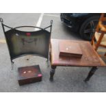 A mixed lot to include an early 20th century oak low occasional table, firescreen and two boxes to