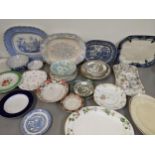 19th century and later decorative ceramics to include blue and white meat plate, a Minton Meadow