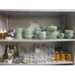 A mixed lot of retro ceramics and glass to include Hornsea, Portmeirion totem storage jars, Denby