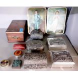 A quantity of treen and metal boxes to include a commemorative Edward VIII tin, along with a