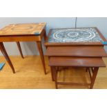 An Italian Sorrento musical sewing table, together with a retro nest of three tables, the largest of