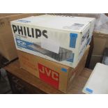 A boxed Philips CDV 475 video player together with a boxed JVC JR-S61LW stereo receiver Location: