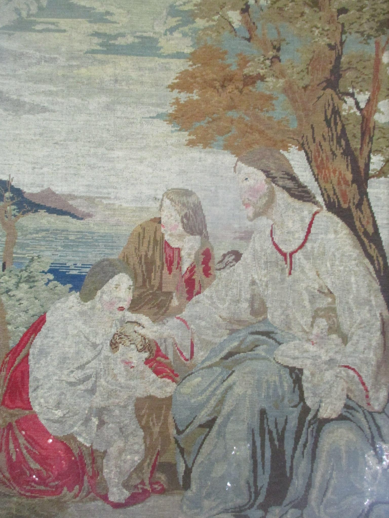 A Victorian needlework tapestry of an allegorical biblical scene Location:RWF