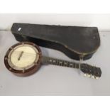 A vintage mandolin, 56cm long, in a carrying case Location: