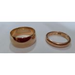 A 14 carat gold wedding band, 5.6g and UK ring size R, together with a gents yellow metal wedding