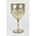 A Victorian silver goblet by George Unite, Birmingham 1863, with embossed ribbon tied floral swags